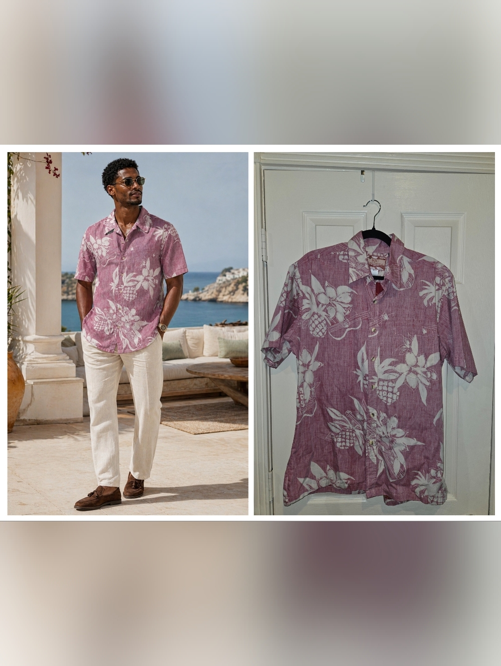 RJC Hawaii  Made Aloha Shirt Size L Pink White Resort Floral 100% Cotton